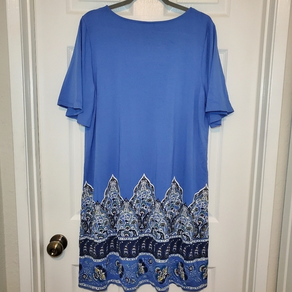 J. Jill Wearever Collection Blue Paisley A-Line Dress Flutter Sleeves Sz L - Picture 5 of 10